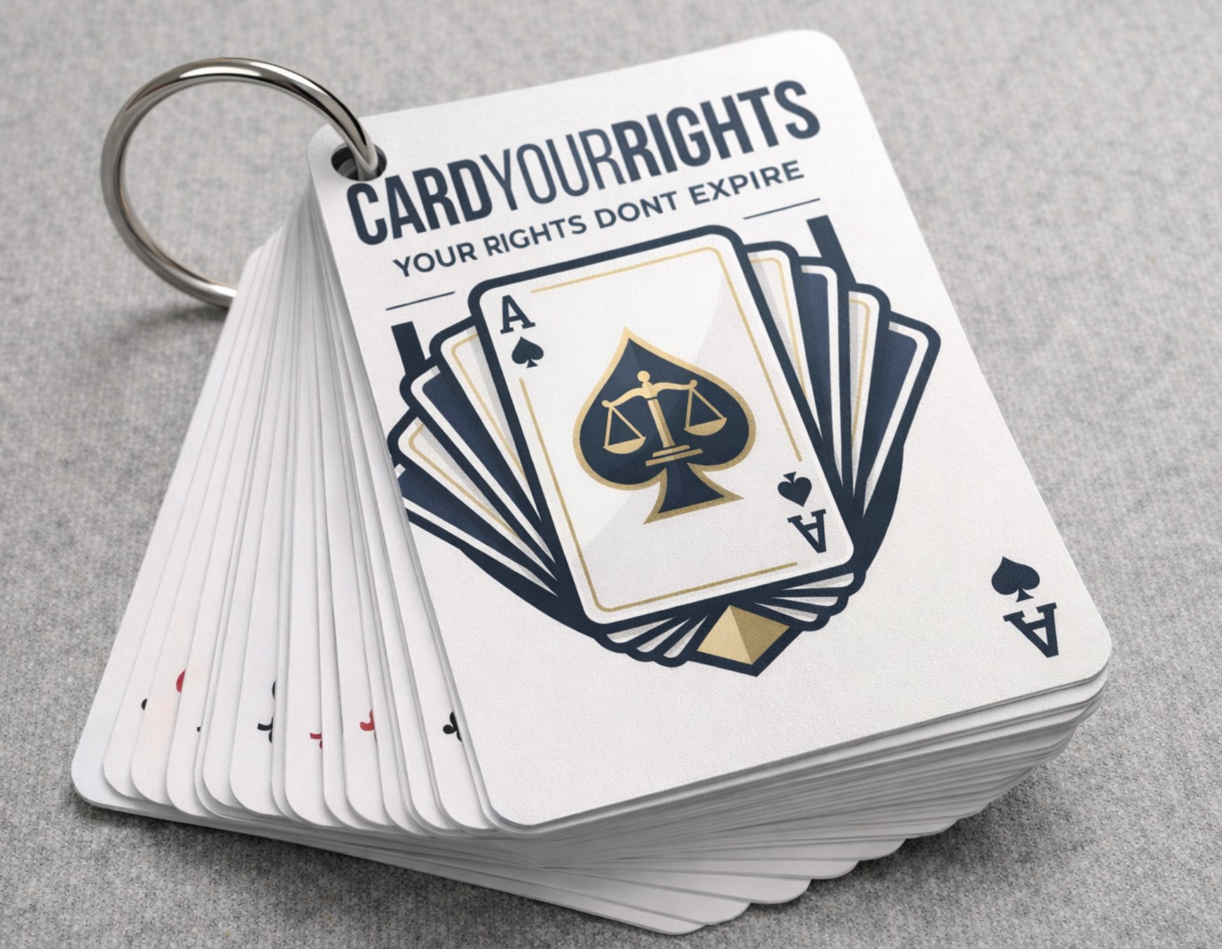 CardYourRights physical card deck on a keyring